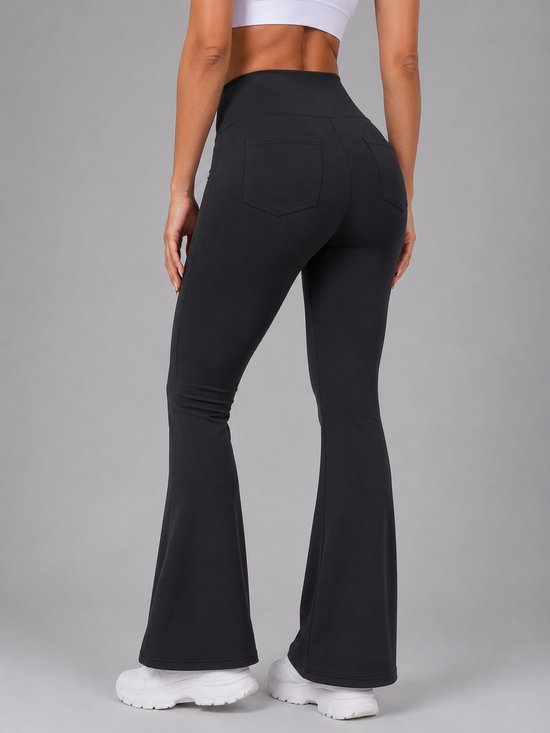 SparkNine Solofit flare broek met voor- en achterzakken - dames legging - 4 handige legging - M - zwart - hoge taille - elastisch & comfortabel — afbeelding 3