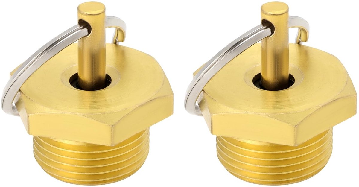 Dailygoods- Afvoerklep M22x1,5 - 2 Stuks - Messing - Veiligheidsklep - Zeskantdiameter 27 mm - Trekring voor drukontlasting