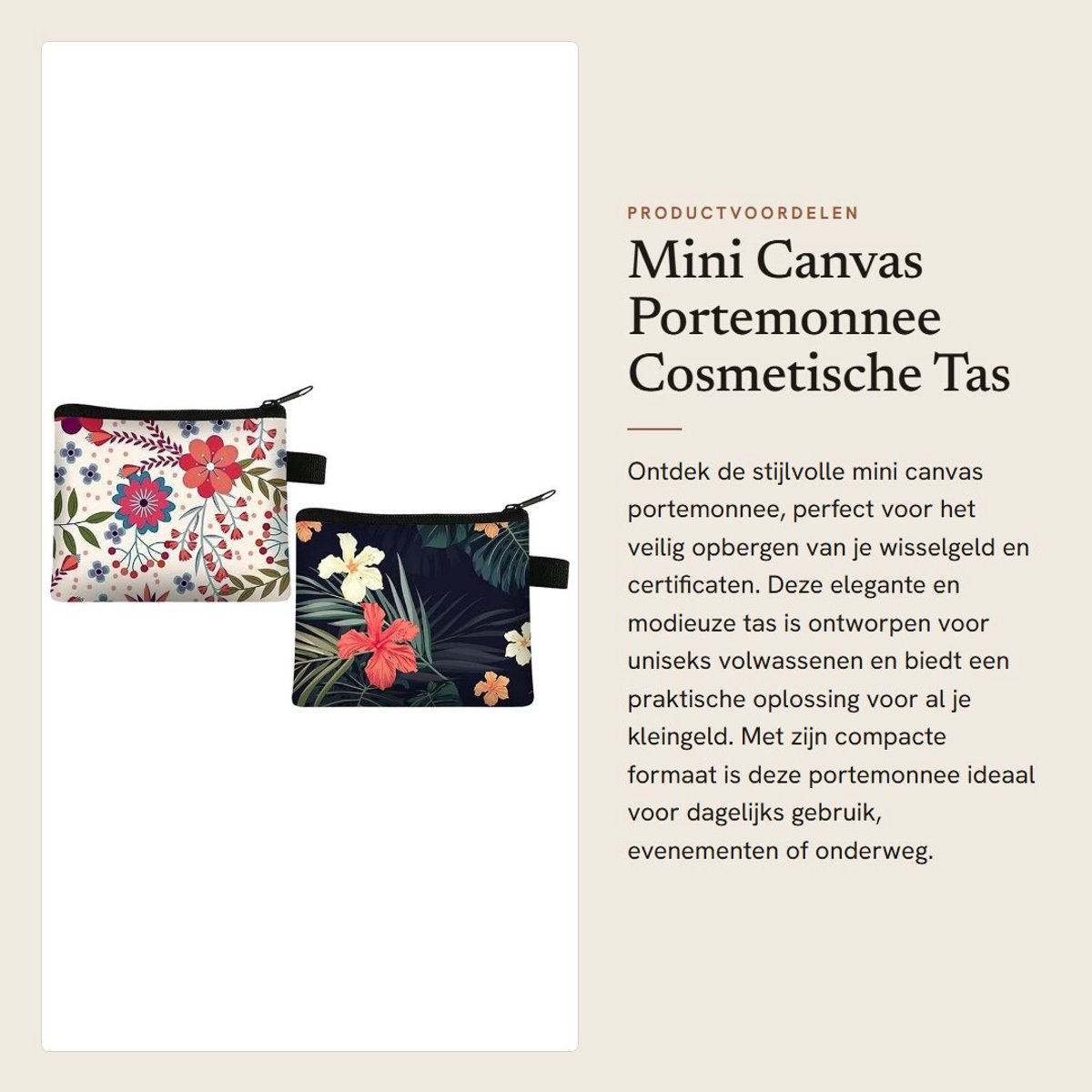 Dailygoods- Portemonnee Mini - Cosmetische Tas met Ritssluiting - Munthouder - Elegant en Modieus - Geschikt voor Wisselgeld - Compact Ontwerp - Cosmetica Tas