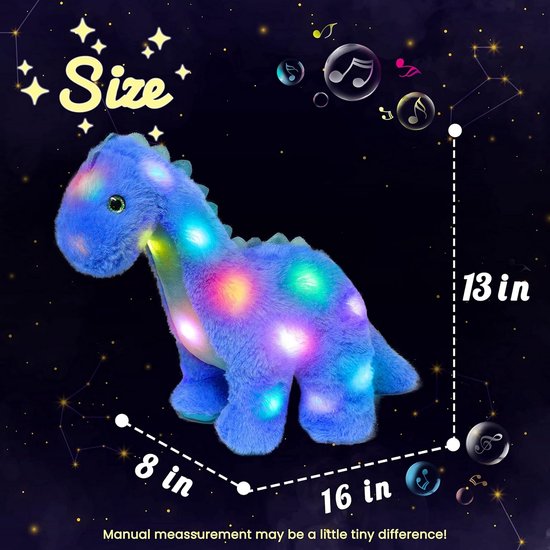 Dinosaurus Knuffel - Pluche Dinosaurus - Kinderen Slapen - Muziek en Licht - 40 cm - Blauw — afbeelding 5