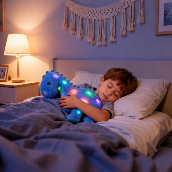 Dinosaurus Knuffel - Pluche Dinosaurus - Kinderen Slapen - Muziek en Licht - 40 cm - Blauw — afbeelding 3
