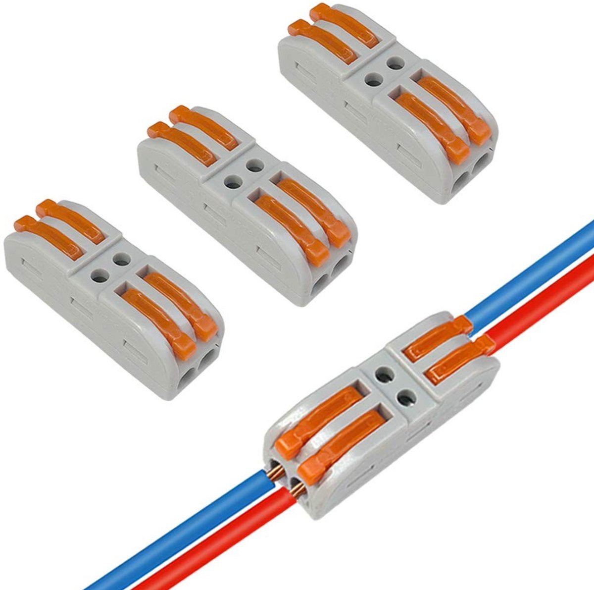 Dailygoods - SPL-2 kabelverbinderset - 2-in-2-out-stekker - Compact en dubbelzijdig - Oranje en grijs - Snelkoppeling - Geschikt voor diverse toepassi...