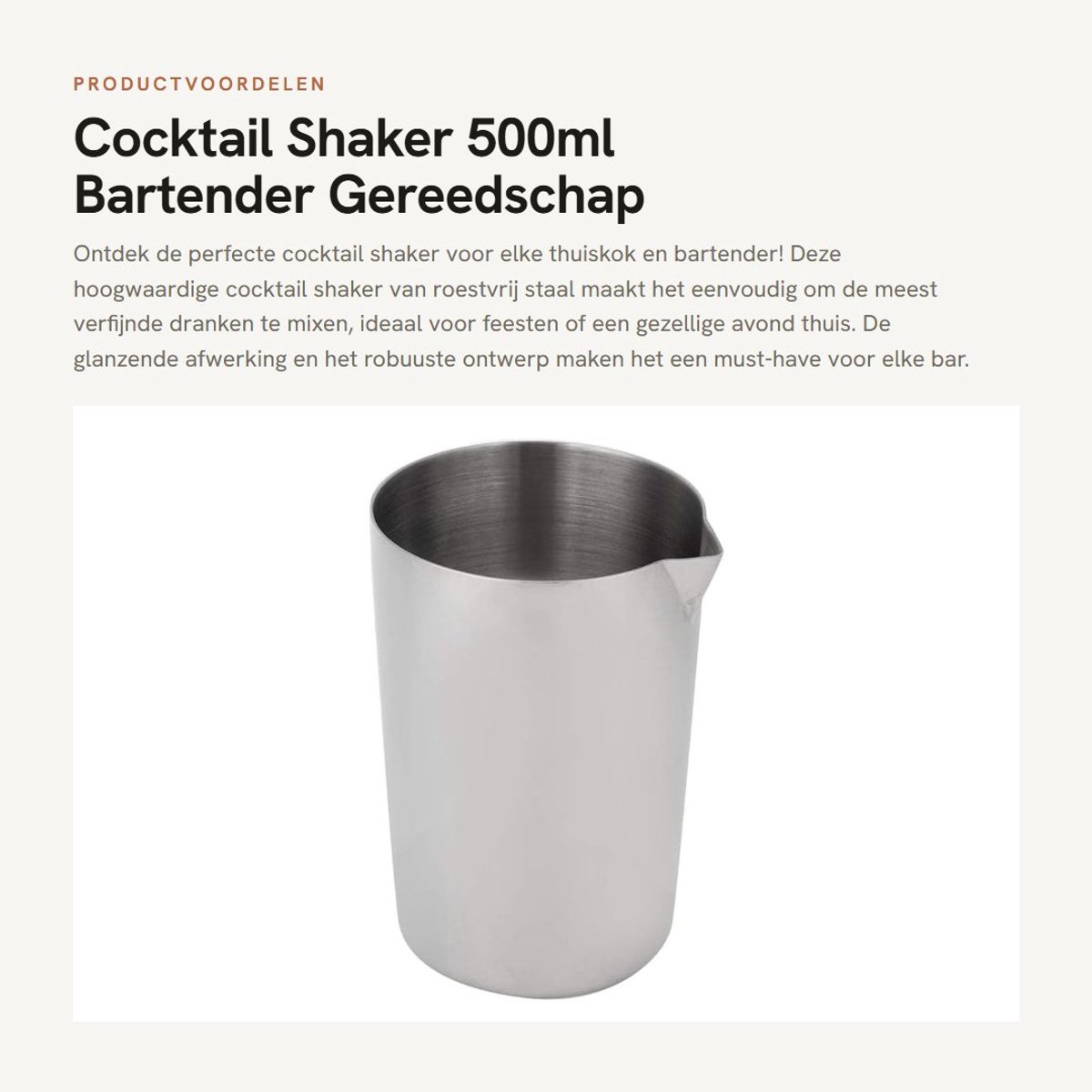 Dailygoods- Cocktailshaker Roestvrij Staal 500 ml - Bartending Gereedschap - Mixbeker - Lekt Niet - Stevig - Gemakkelijk te Reinigen