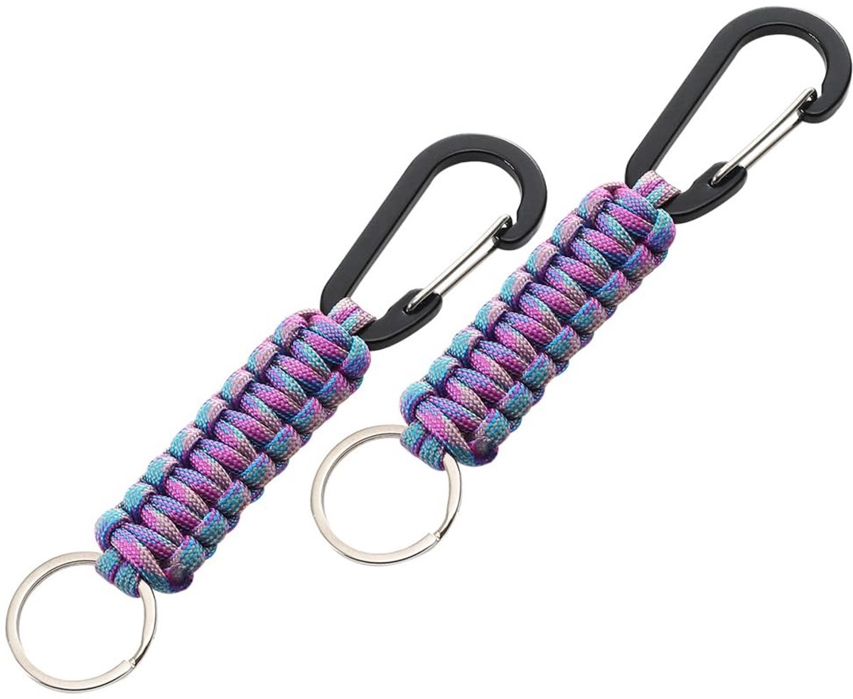 Dailygoods- Paracord-sleutelhanger 2 stuks - Gevlochten design - Aluminium karabijnhaak - Sleutelhanger ring - Universeel gebruik - Afmetingen 170 x 30 mm