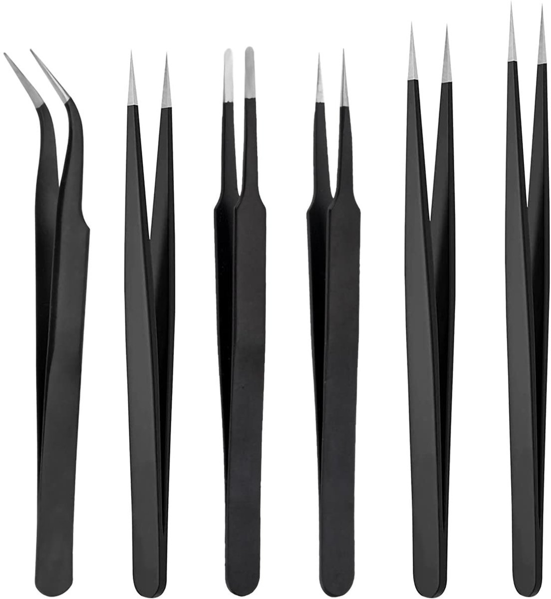Dailygoods- Tweezers Set 6 Stuks - Roestvrij Staal - Professionele Pincet voor Wenkbrauwen - Antislip - Duurzaam - Makkelijk te Reinigen - Epilatietang