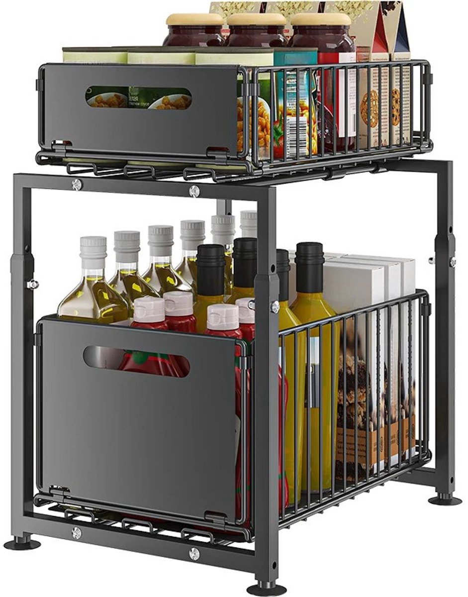 Dailygoods Organisator onder de gootsteen 2-laags in hoogte verstelbare kastopslag Metalen keukenorganizer Multifunction