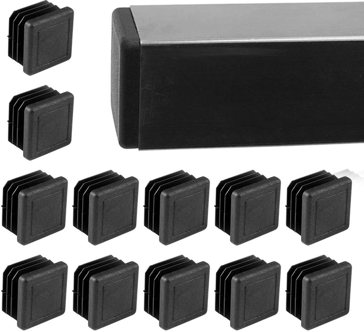 Dailygoods- Lamellenstop Perfecte Pasvorm 25 x 25 mm - Eindkappen - Vierkante Stop - Kunststof - Zwart - Duurzaam - Buisstop