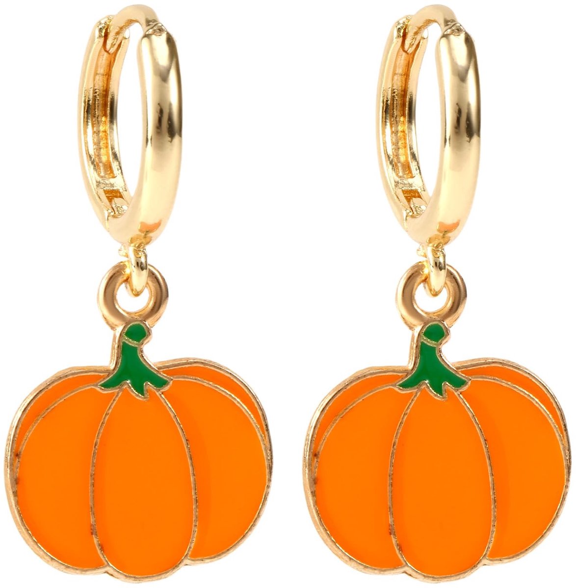 Dailygoods- Oorbellen Goud/Oranje - Pompoen Oorbellen - Herfst/Halloween Sieraden - Lichtgewicht - 3,2x1,5 cm - 1 Paar - Herfstoorbellen