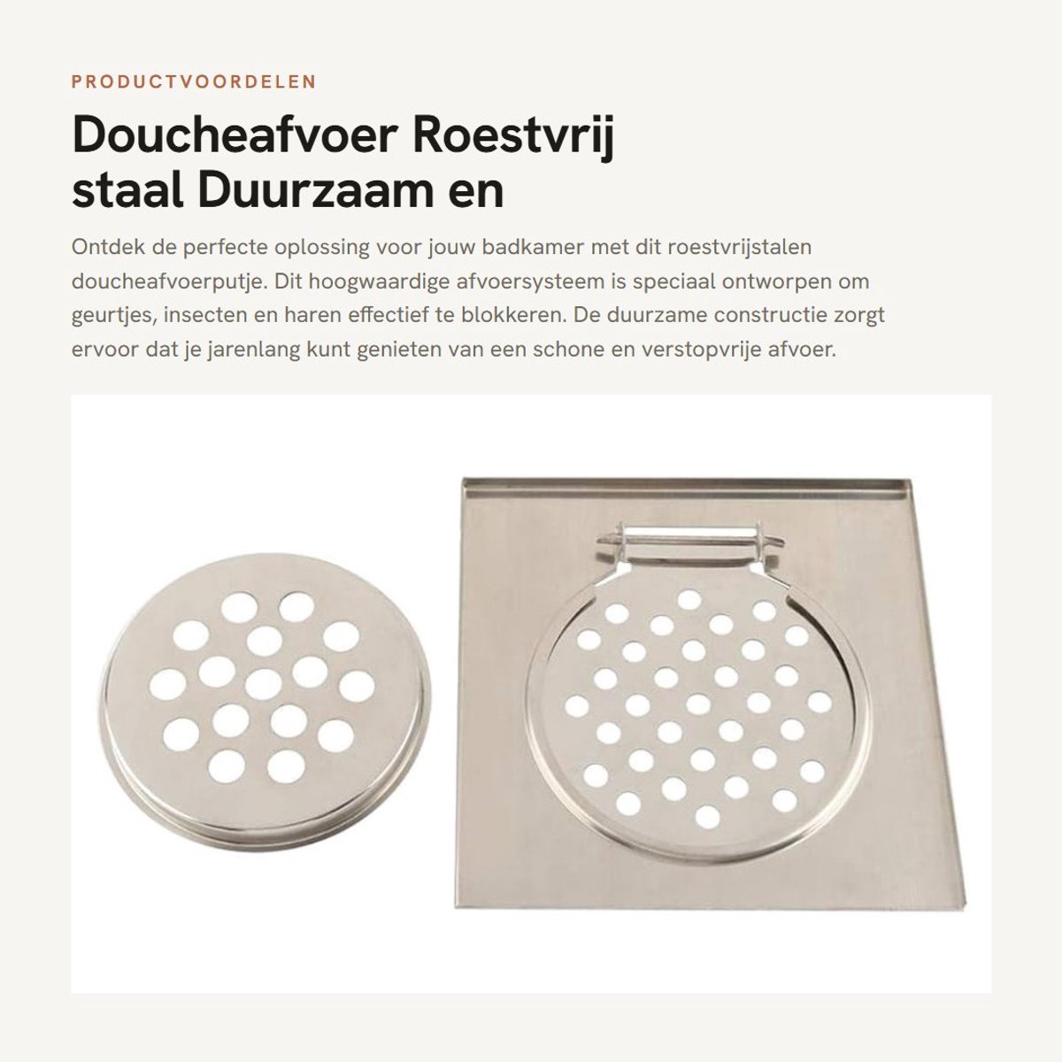 Dailygoods- Badkamerafvoer Roestvrij Staal - Afvoerputje Douche - Afvoerputje Buiten - Zeefje - Corrosiebestendig - Eenvoudig te Installeren - 15 x 15 x 0,6 cm