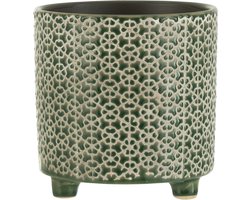 Keramische pot op poten voor decoratie, groen, 16x16x16 cm