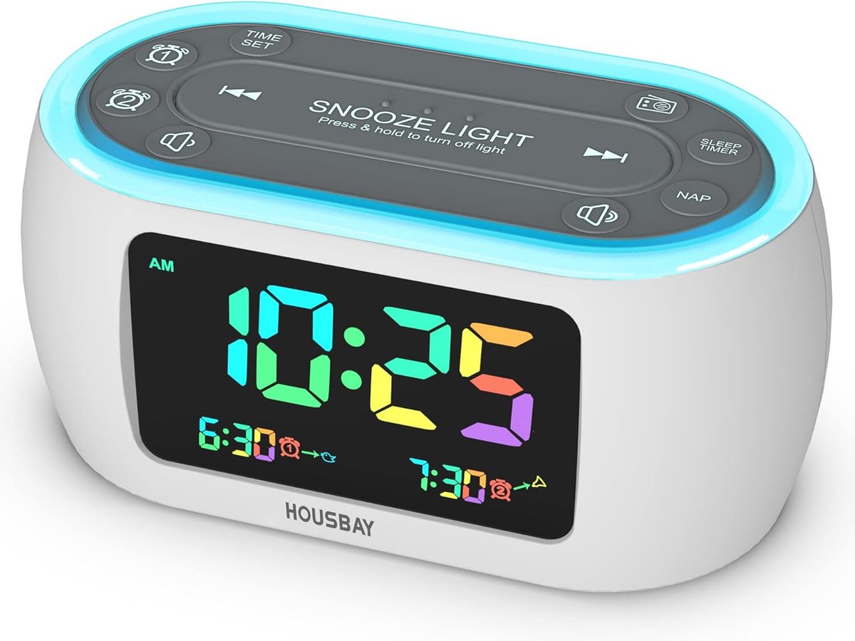 Klokradio met Nachtlamp - Digitale Wekker - Wakker Worden - 7 Kleuren Display - Compact Formaat - Meerkleurig