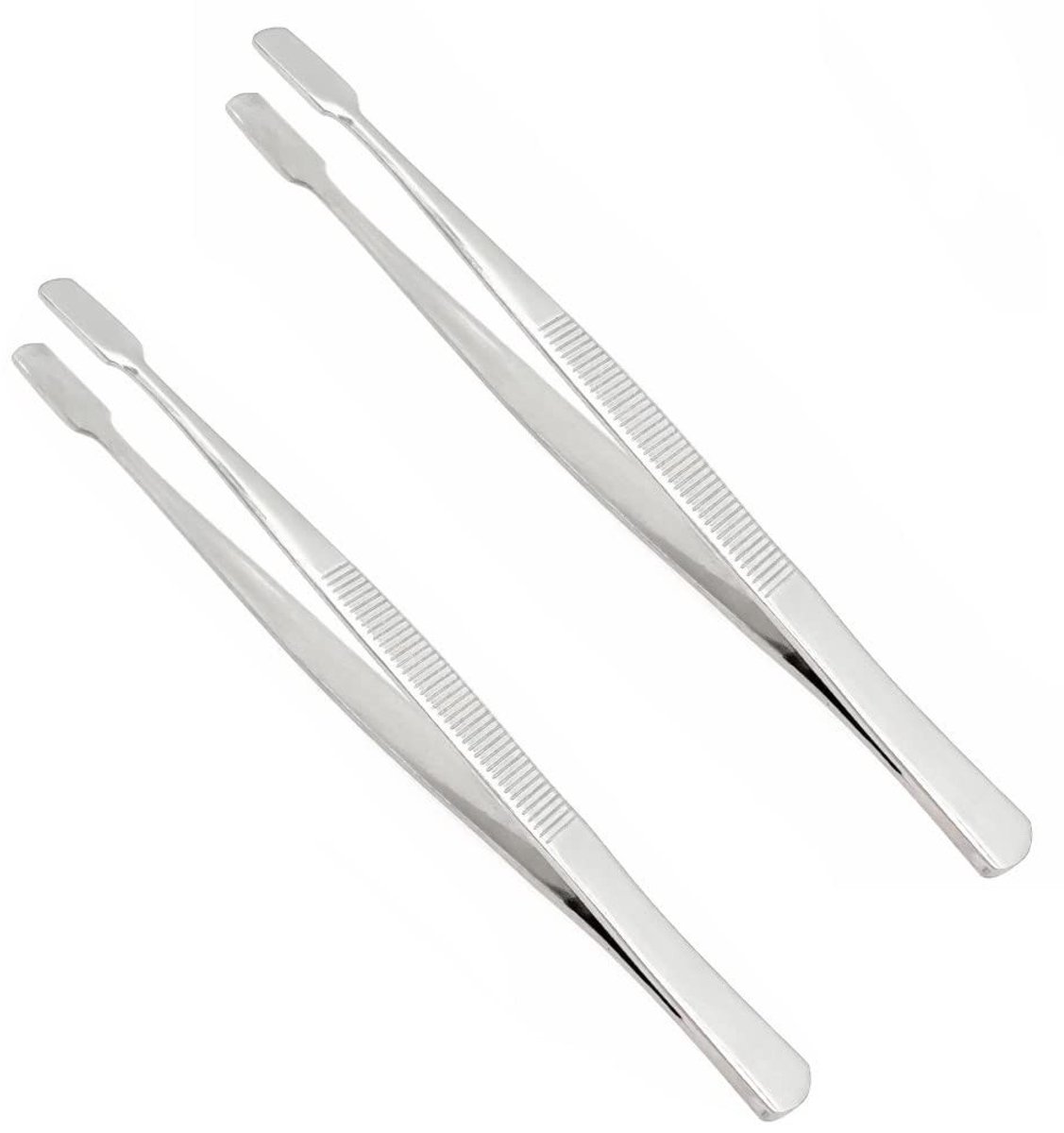 Dailygoods- Pincet Roestvrijstaal - Platte Kop - Set van 2 - Geschikt voor Postzegels - Knutselen - Afmetingen 11 cm x 0,7 cm - Tweezers