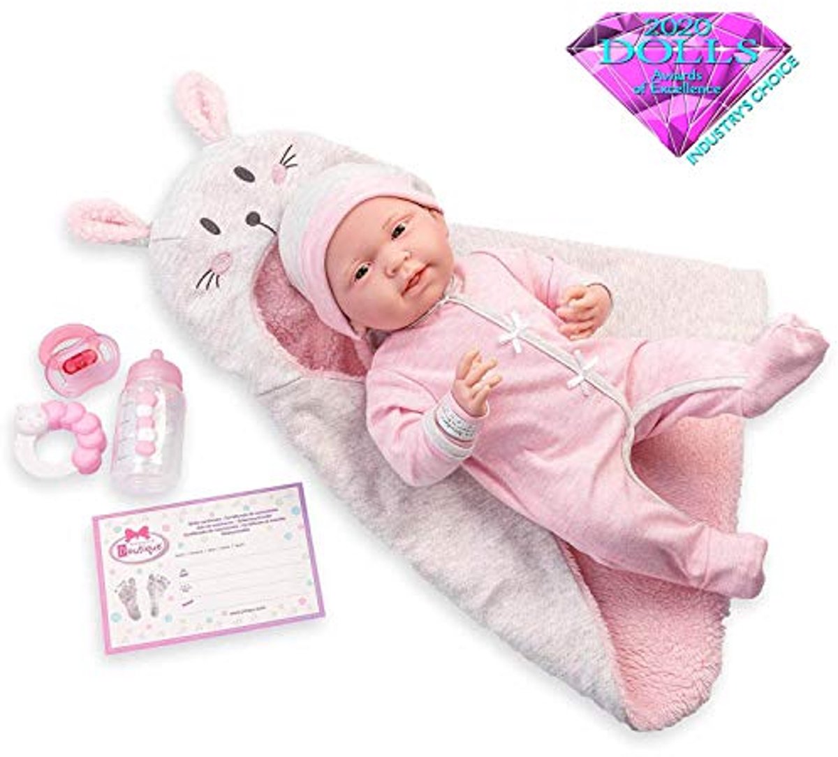 Newborn pop - Babypop met accessoires - Kinderen leren spelen - Zacht vinyl lichaam - 38 cm - Roze