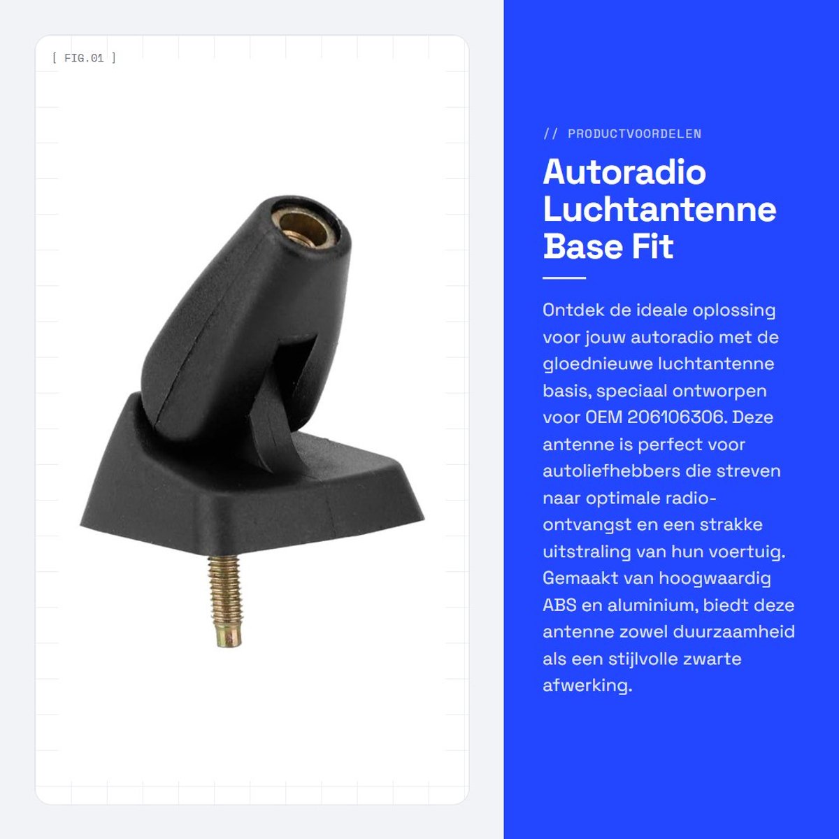 Dailygoods- Luchtantenne Gloednieuw - Antenne Basis - Compatibel met OEM 206106306 - ABS/Aluminium - Zwart - Hoogwaardige Materialen - Autodakantenne
