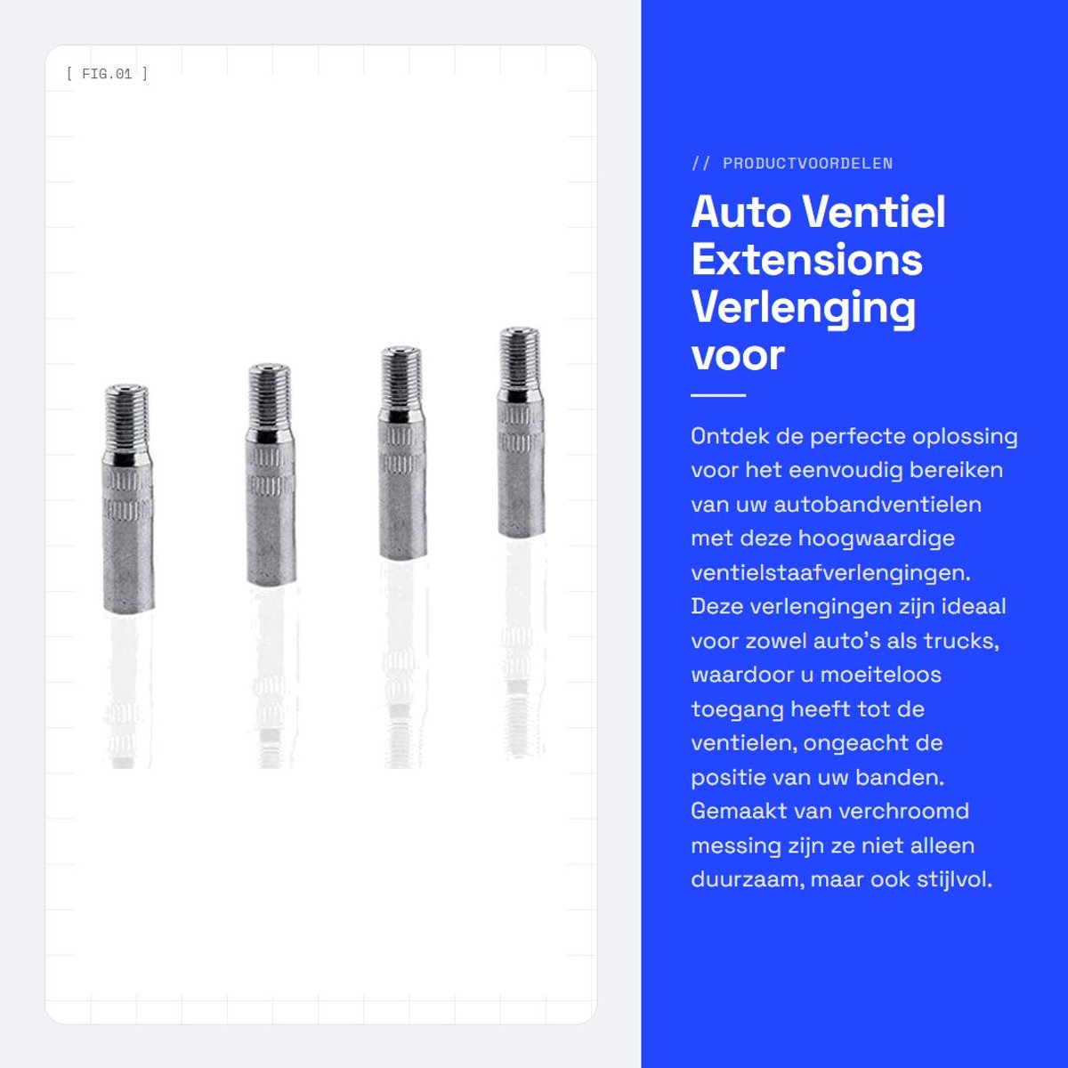 Dailygoods- Ventiel Verlenging Verchroomd Messing - Ventielstaafverlengingen - Schroeftype - 4 Stuks - 39 mm Lengte - Max 60 psi - Ventieldop