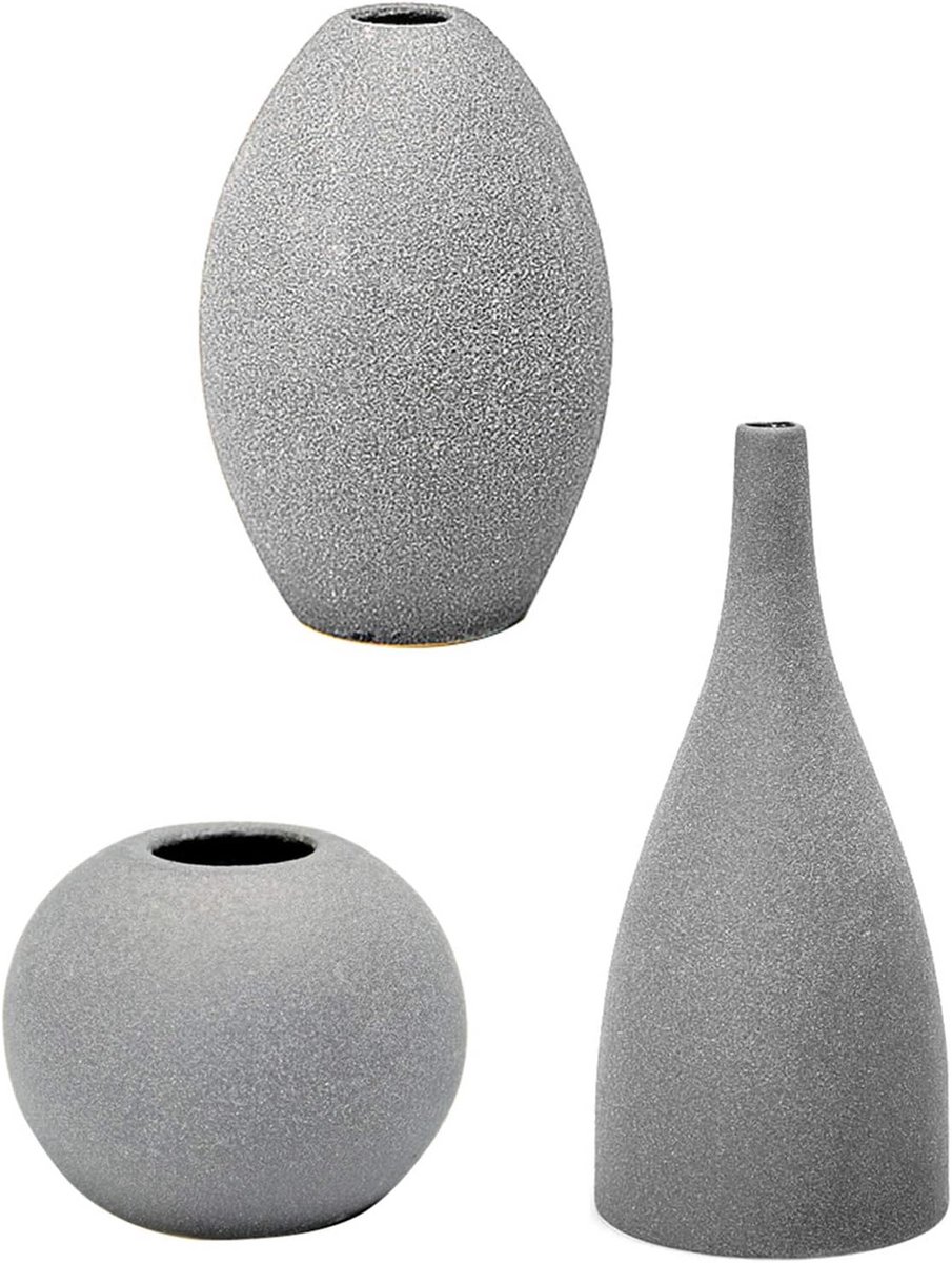 Set van 3 keramische bloemenvazen grijs - Decoratief voor droge en verse bloemen