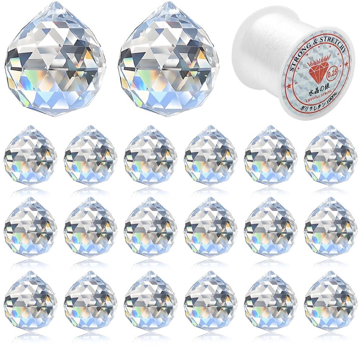 Dailygoods - Kristallen zonnevanger - Prismabol - Decoratie voor tuin en raam - 20 mm kristallen bol - Lichtreflecties - Geschikt voor elke ruimte - 2...