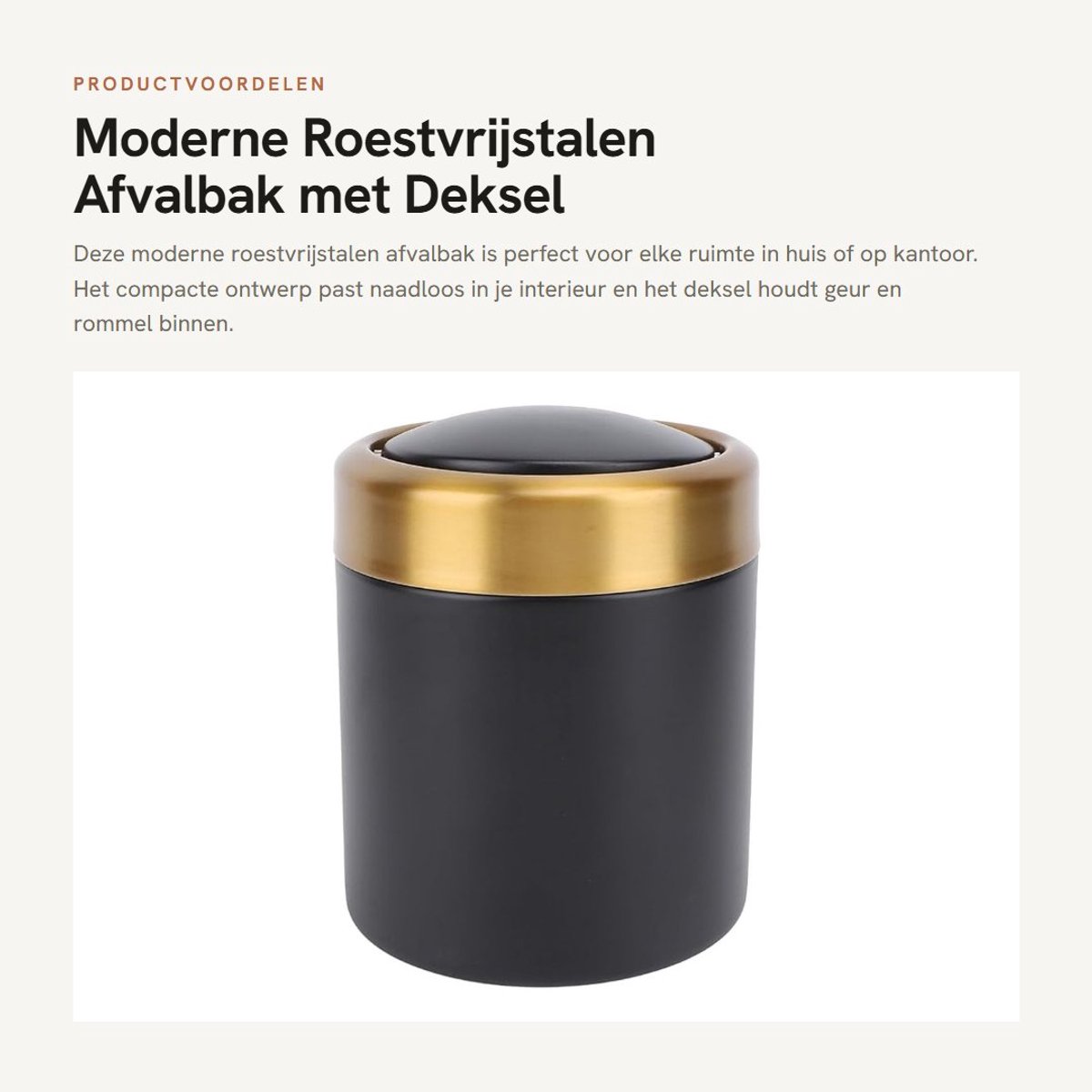 Dailygoods- Vuilnisbak Roestvrij Staal - Compact Ontwerp - Moderne Afvalbak - Geschikt voor Thuis/Kantoor - Duurzaam - Gemakkelijk Schoon te Maken - Prullenbak