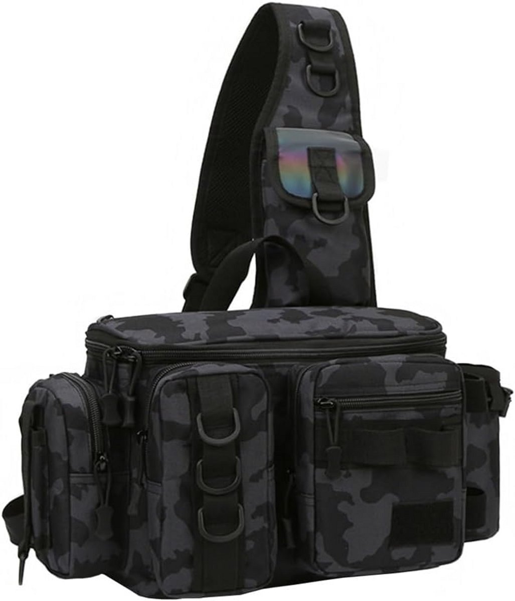 Visgerei Tas - Vissers Rugzak - Vistuigen Opbergen - Grote Capaciteit - 42 x 17 x 21 cm - Zwart Camouflage