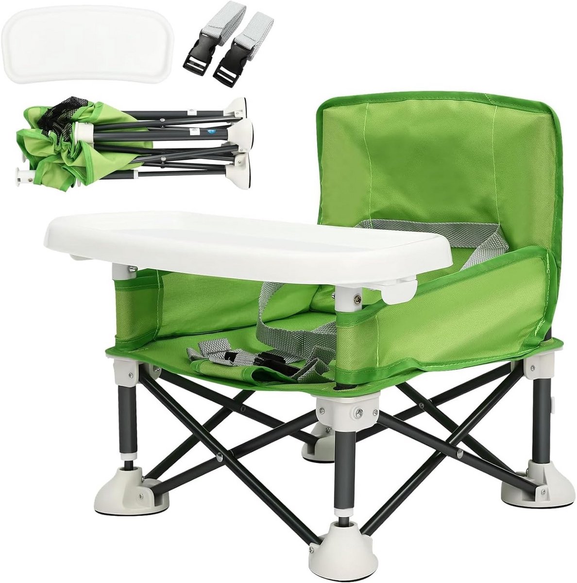 Draagbare kinderstoel - Zitverhoger reizen - Veilig eten - Inclusief draagtas - 31 x 30 x 37 cm - Groen