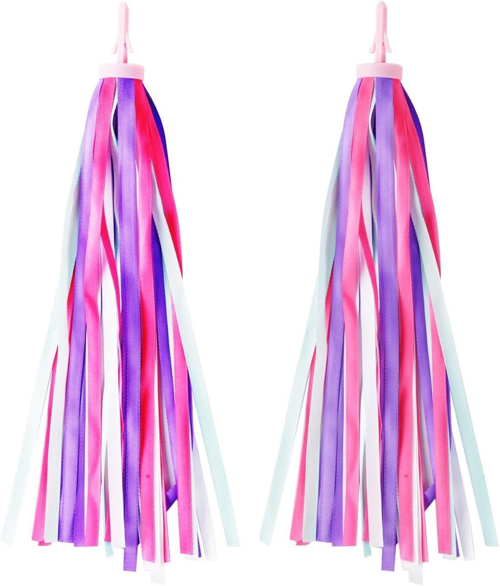 Stuurfranjes Kinderfiets - Fietsdecoratie Meisjes - Fiets Versieren - Duurzaam Polyester - 25 cm - Paars-Roze