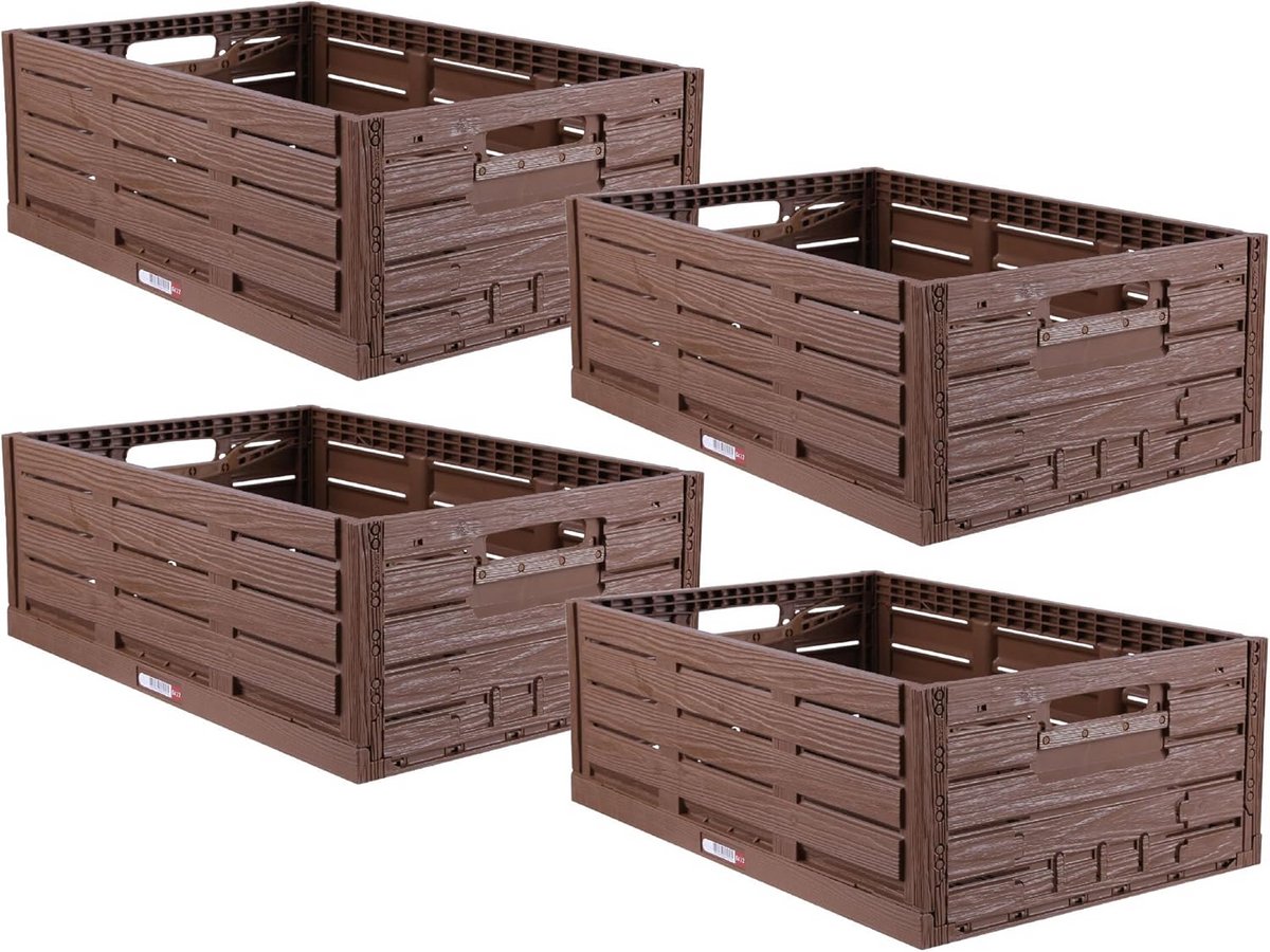 Vouwdozen Set - Opbergkisten Klapbaar - Boodschappen Vervoeren - Stabiel Houtdesign - 45 Liter - Houtlook