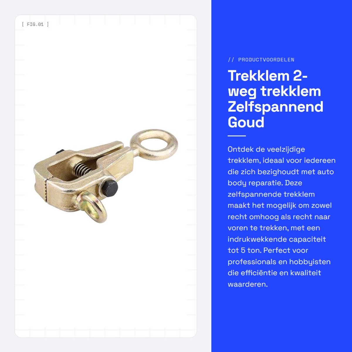 Dailygoods- Trekklem 5 Ton - Zelfspannend - 2-Weg Trekwerk - Auto Carrosseriereparatie - Krachtige Constructie - Lichtgewicht - Trekhaak