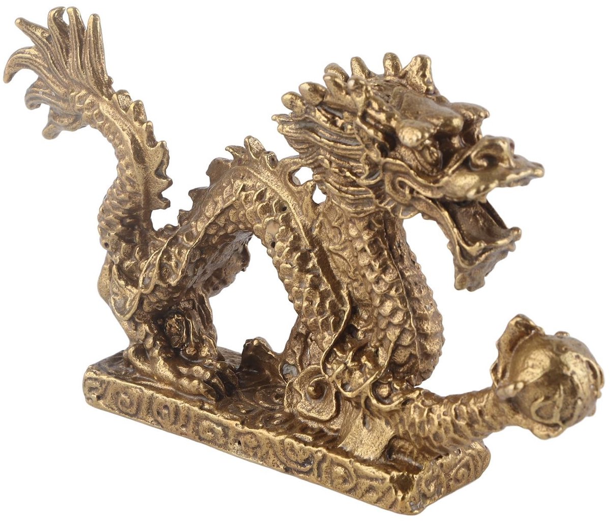 Dailygoods- Geluk Draak Feng Shui Ornament - Messing Draakbeeld - Kantoor/Woningdecoratie - Cadeau voor Familie/Vrienden - Klokkenspel - Goede Betekenis - Drakenbeeld