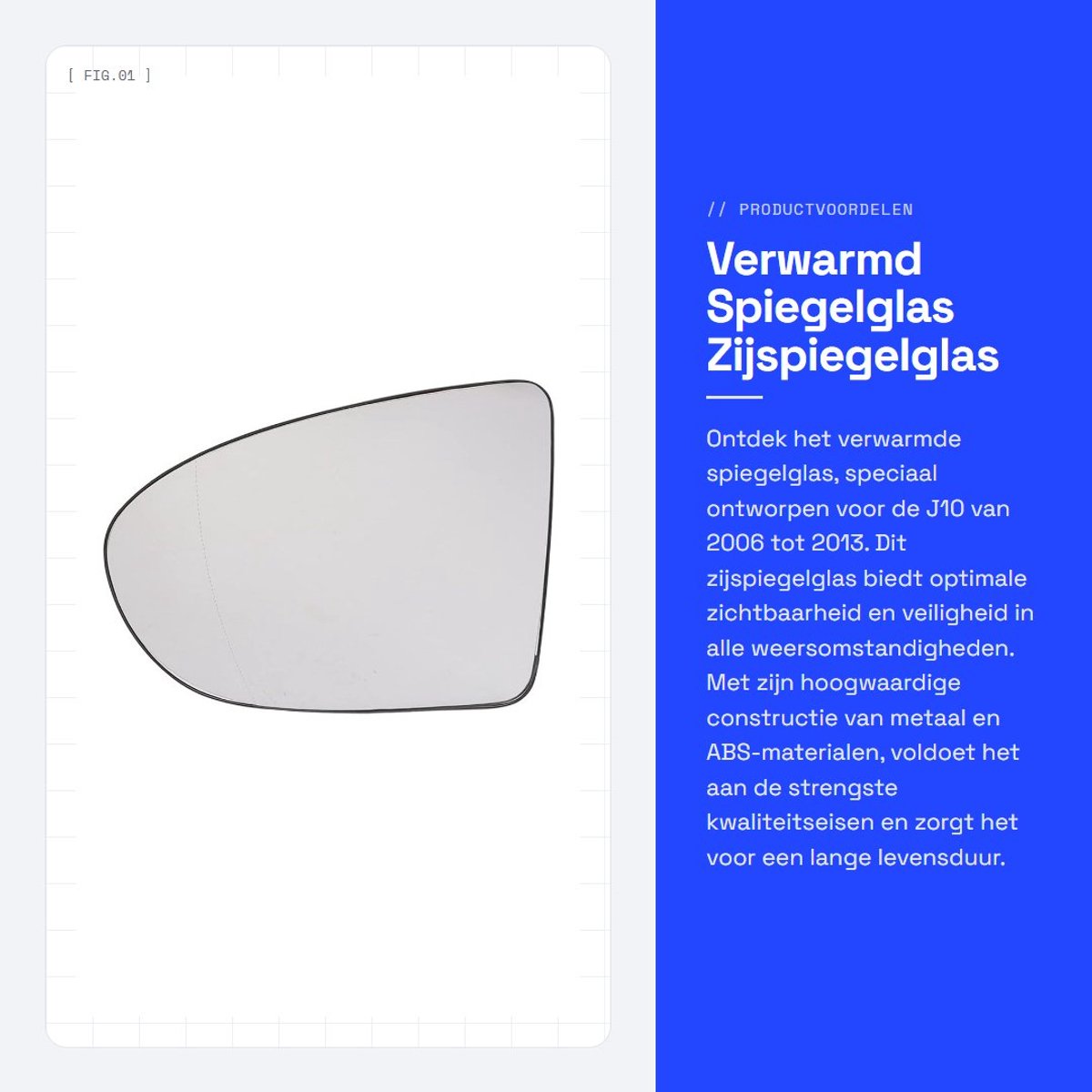 Dailygoods- Spiegelglas Verwarmd - Zijspiegelglas - Achteruitkijkspiegelglas - Vervangend Onderdeel 96302BR72A - Slijtvast - Eenvoudige Installatie - Zijspiegel