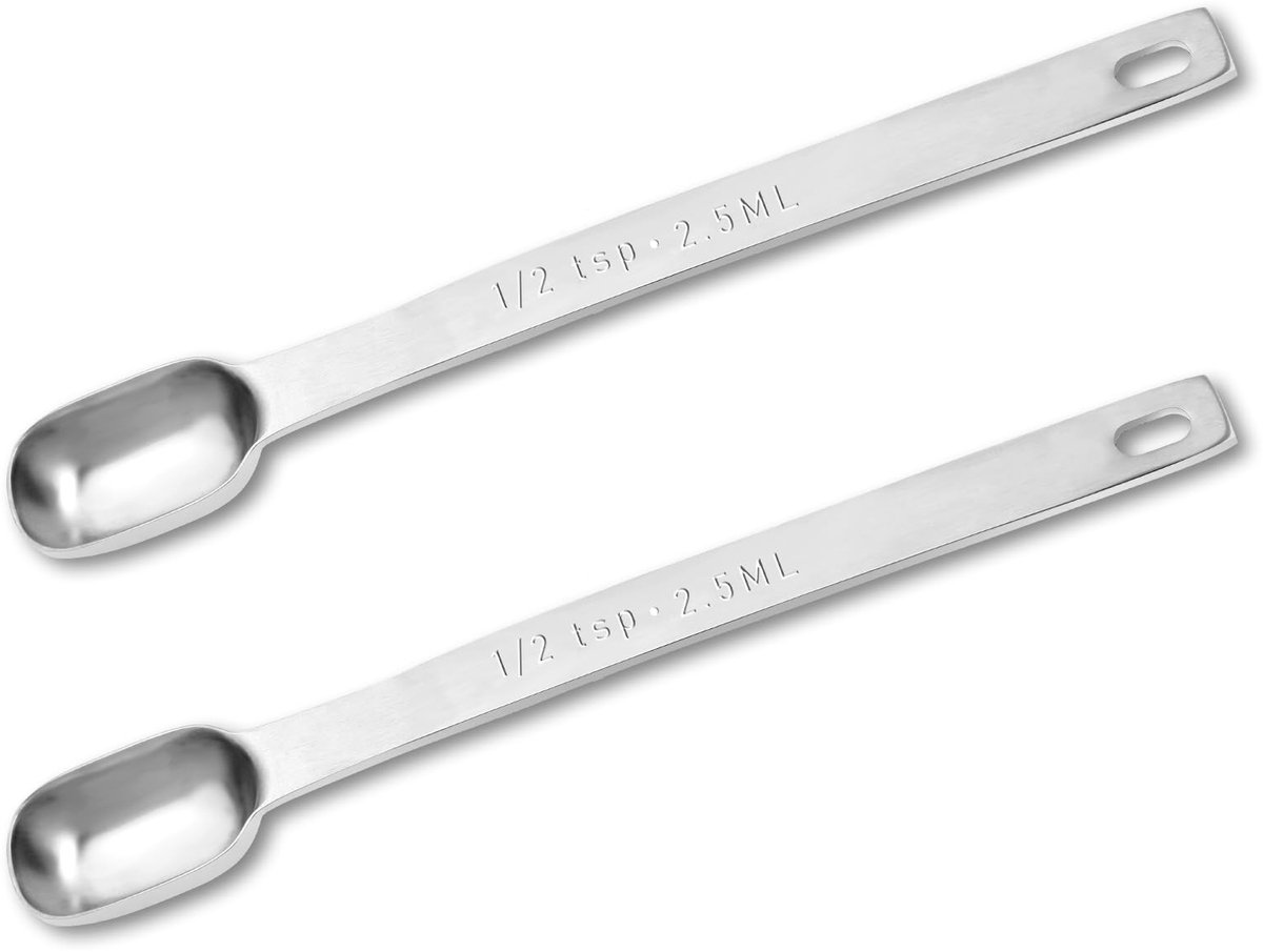 Dailygoods- Theelepel 1/2 - Maatlepel 2,5 ml - Roestvrij Staal - Rechthoekig Design - Set van 2 - Duidelijke Markeringen