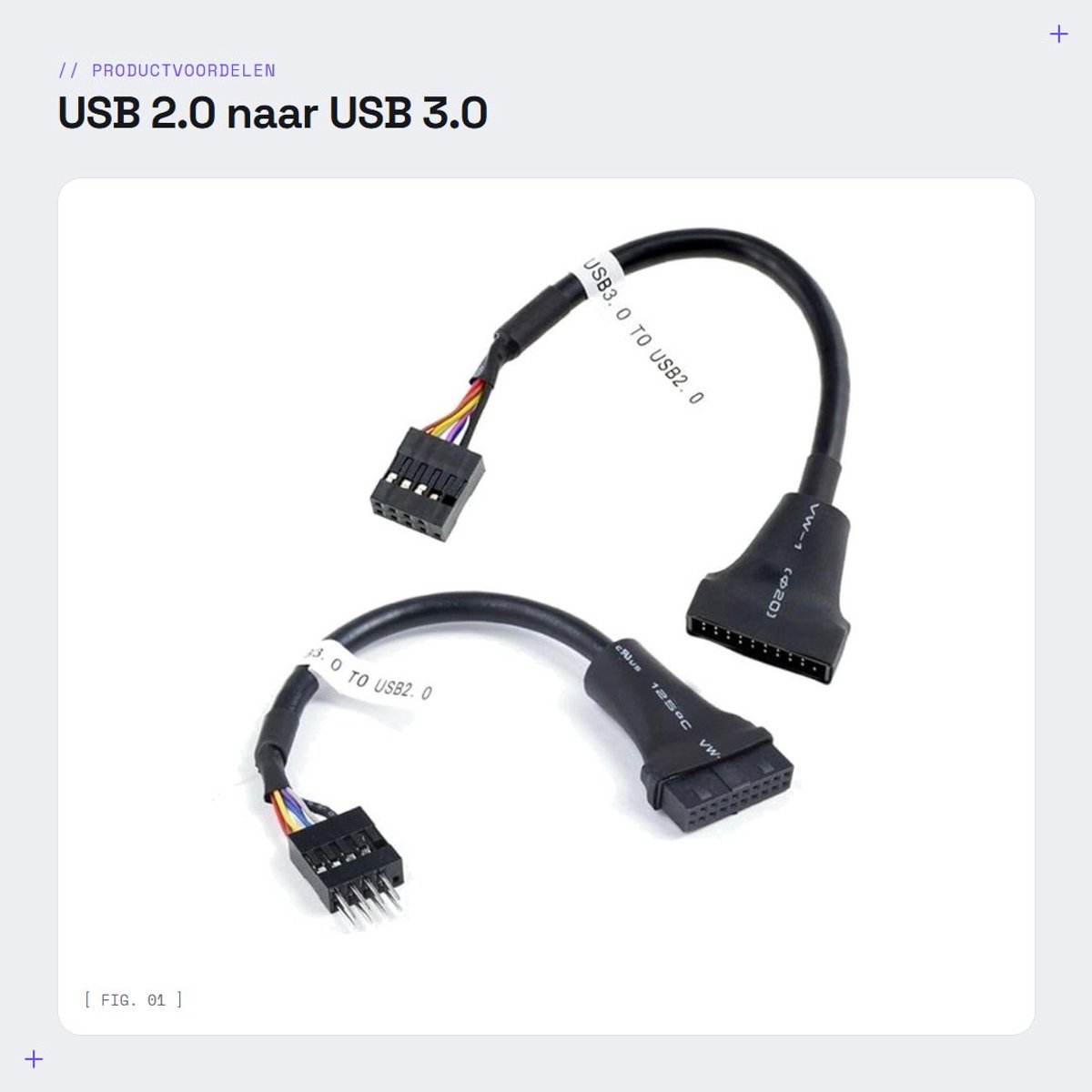 Dailygoods - USB 2.0 naar USB 3.0 Kabel - 20Pin - 15 cm - Set van 2 - Snelle gegevensoverdracht - Perfect voor opladen - Duurzaam materiaal - Wit