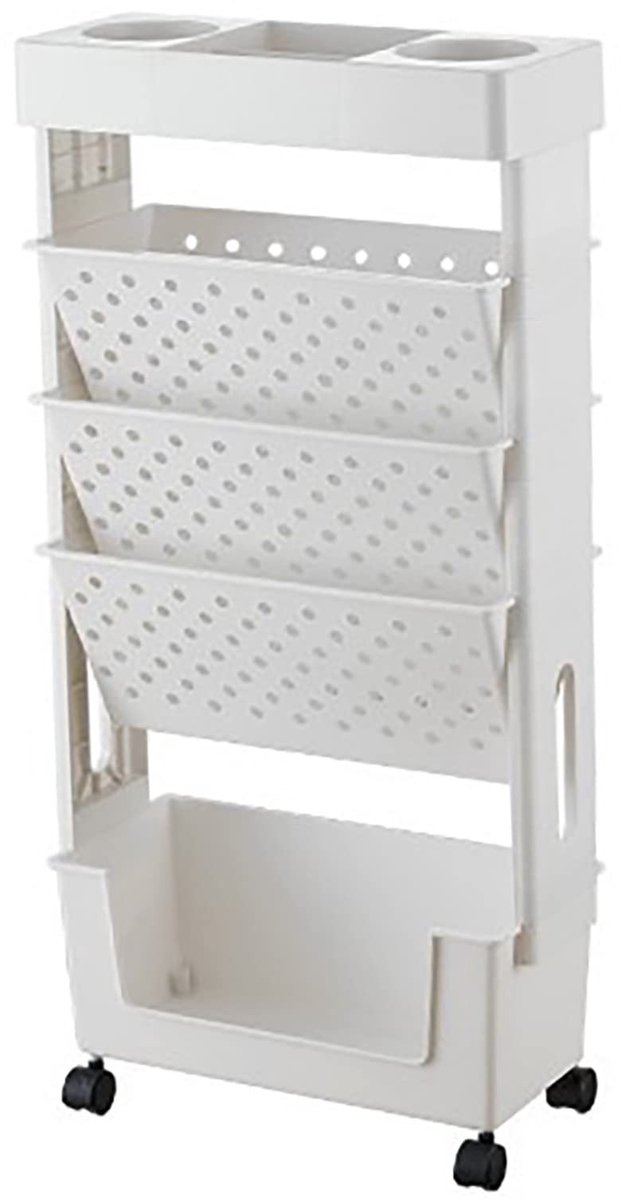 Dailygoods- Boekenwagen 5-laags - Mobiele Boekenplankwagen - Verwijderbare Opbergwagen - Multifunctionele Caddy - Draagbaar met Wielen - Hoogwaardig Wit Plastic