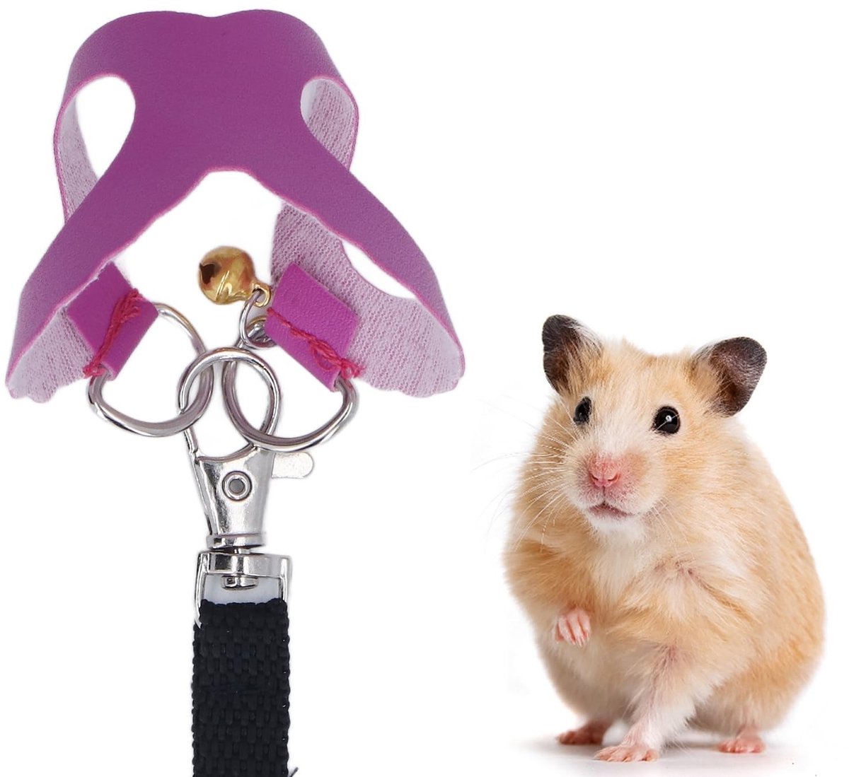 Dailygoods- Hamster Harnas Zacht Kunstleer - Harnas/Riem Set - Nylon Riem - Voor Buiten Wandelen - Maten S/M/L - Comfortabel en Veilig - Huisdierharnas
