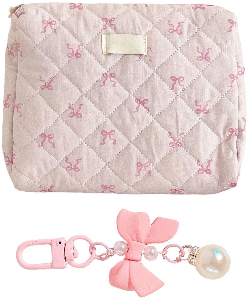 Dailygoods- Make-uptas Grote Capaciteit - Draagbare Toilettas - Clutch met Strik - Roze - Reisaccessoires - 25 x 18 x 7 cm