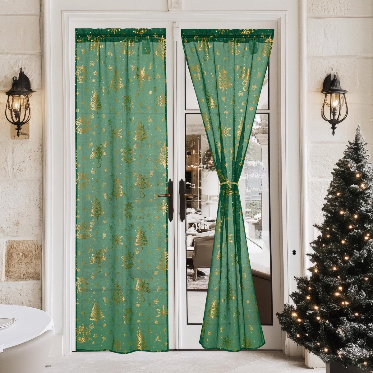 Dailygoods- Kerstgordijnen Doorschijnend - 2 Stuks - 60x240cm - Lichtfilterend - Roedezak met 2 Maten - Feestelijke Motieven - Gordijnen
