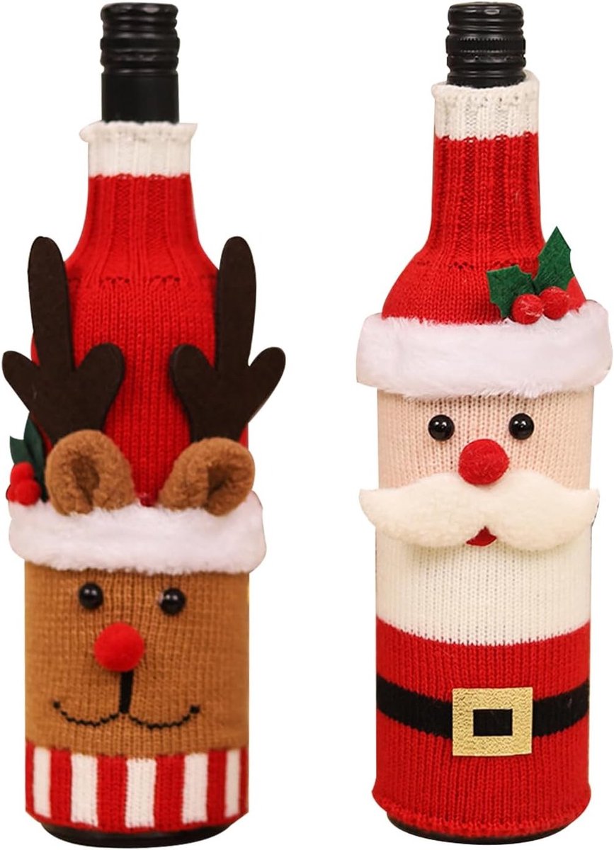 Creatieve Kerstdecoratie voor Flessen - Gebreide Wijnfleshoezen, Grappige Flessenbedekking, Unieke Flessendecoratie voor Feestdagen