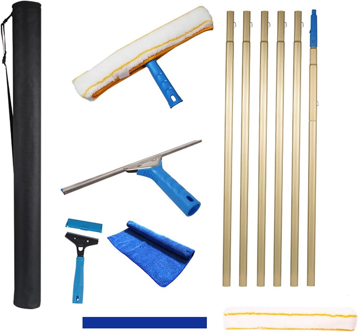 Raamschraper Set - Glasreiniger Gereedschap - Ramen Schoonmaken - Met Verlengstok - 35cm Blad 6m - Geel