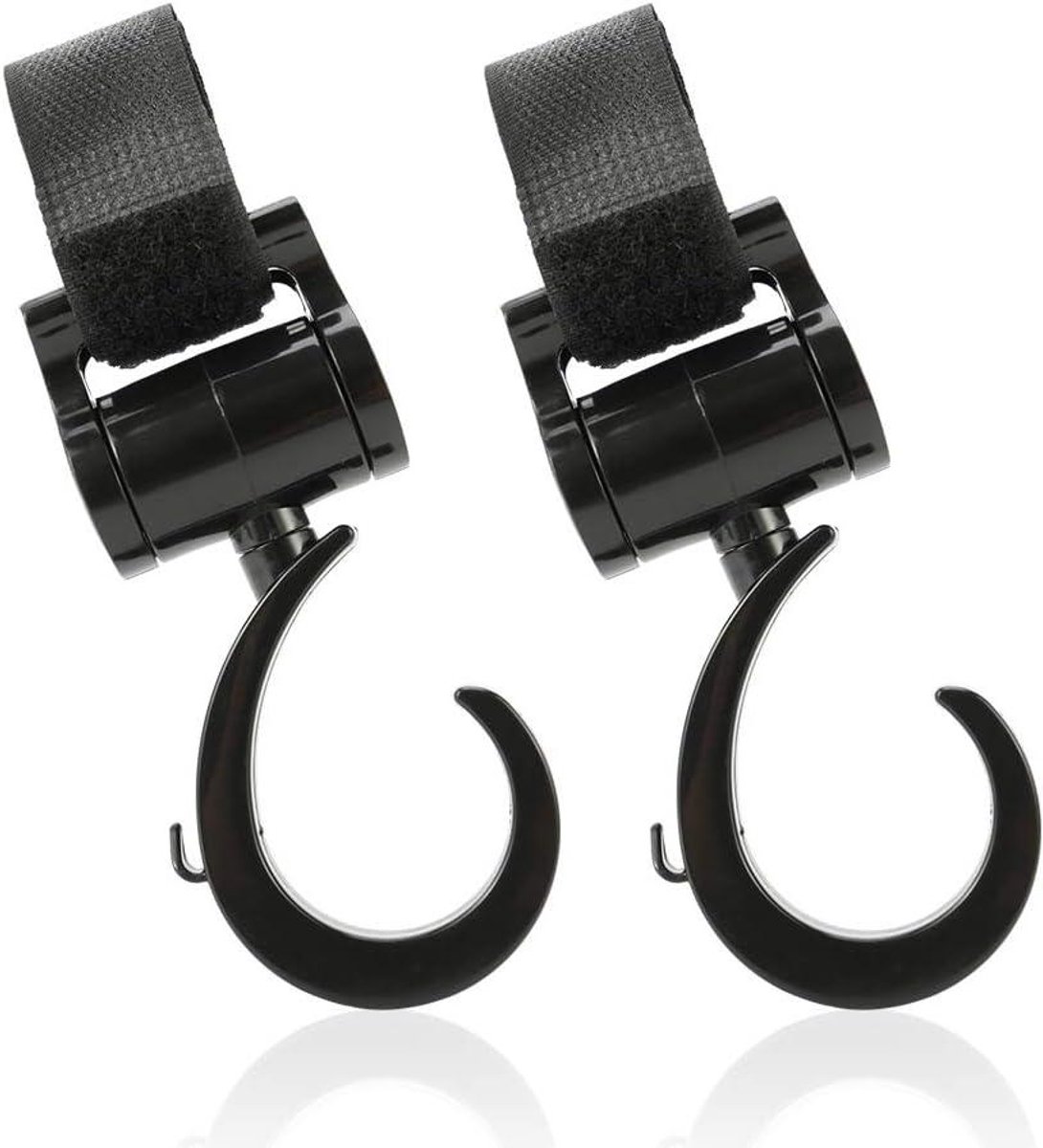 Buggy Clips - Kinderwagen Haken - Tassen Ophangen - Universeel Verstelbaar - 2 Stuks - Zwart