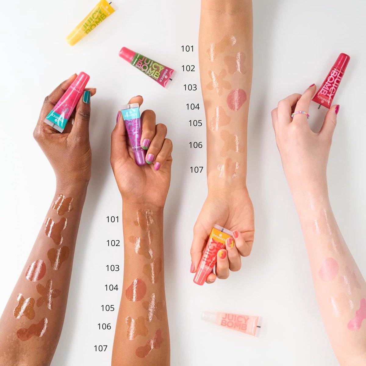 Essence Juicy Bomb Shiny Lip Gloss Set 02 – 5 Kleuren – 101 Lovely Litchi, 102 Witty Watermelon, 105 Bouncy Bubblegum, 106 Mellow Mango, 108 Very Blueberry – Elk 10 ml – Veganistisch — cadeau in Cadeau-ideeën - foto 3