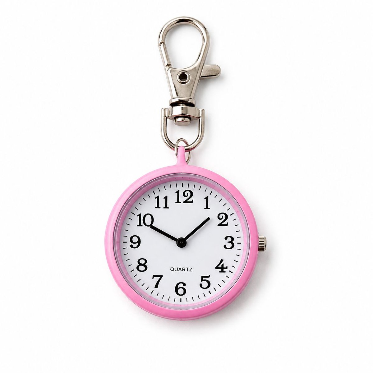 Roze Zakhorloge Sleutelhanger klein Dames - Analoog Quartz Horloge 40mm - Verpleegstershorloge met Karabijnhaak - Cadeau voor meiden zorgmedewerkers