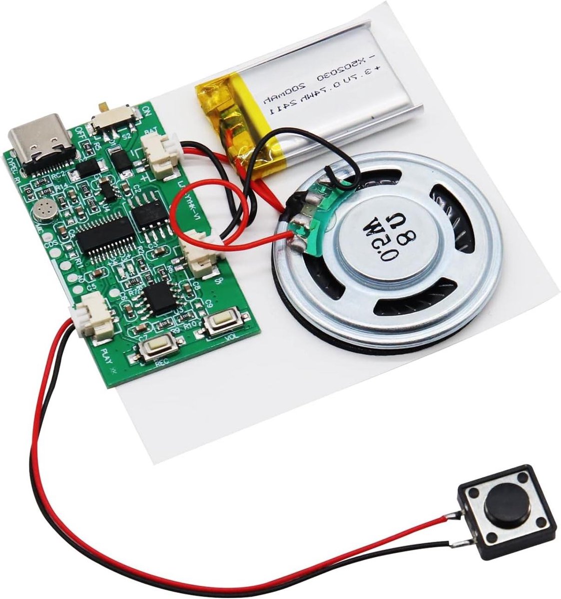 USB geluidsmodule - Muziek opname - Creatieve projecten - Geïntegreerde luidspreker - 8 MB geheugen - Zwart