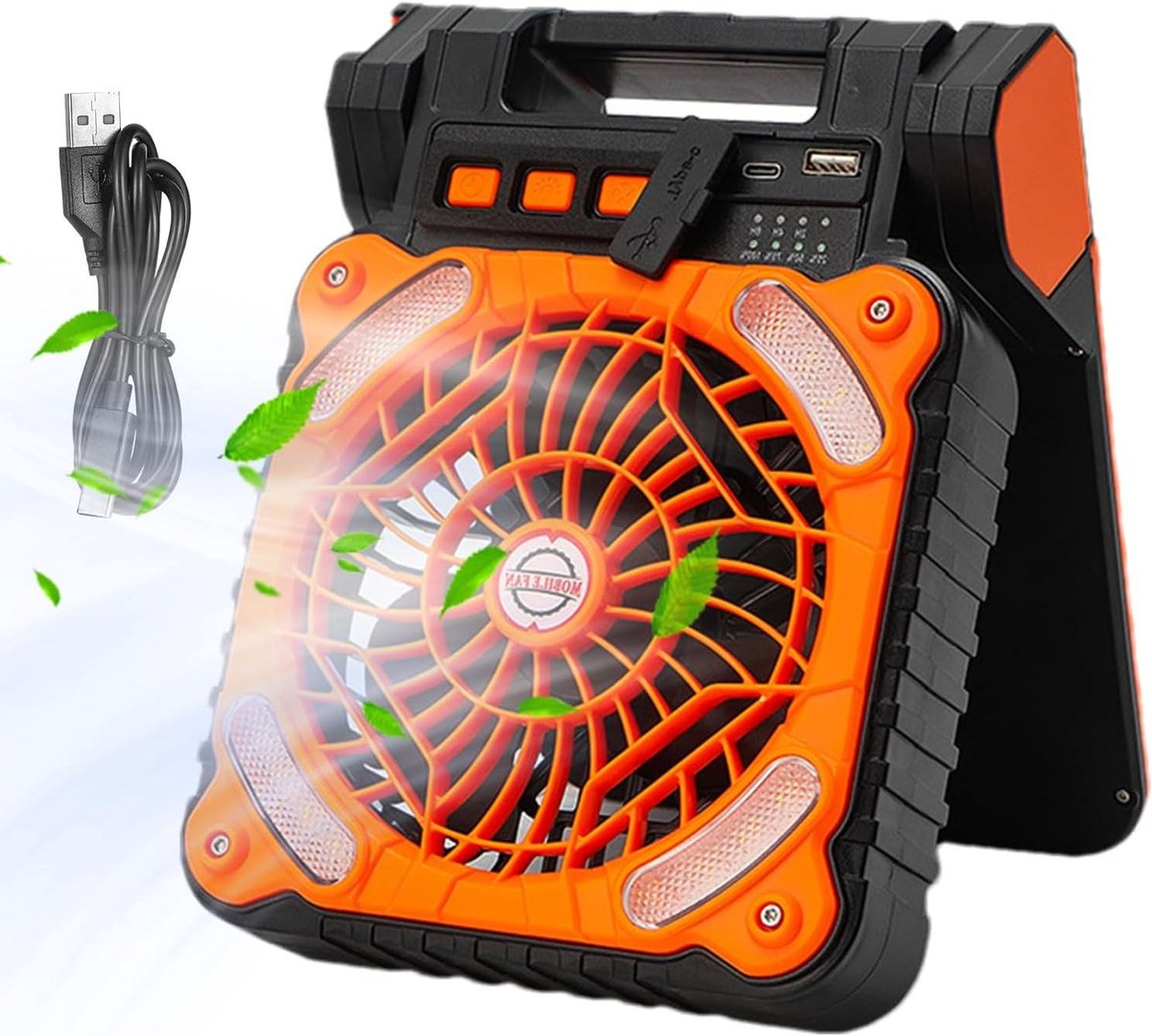 Solar Camping Ventilator - Tent Ventilator - Buiten Leven - Dubbele Laadopties - 10000mAh Batterij - Oranje
