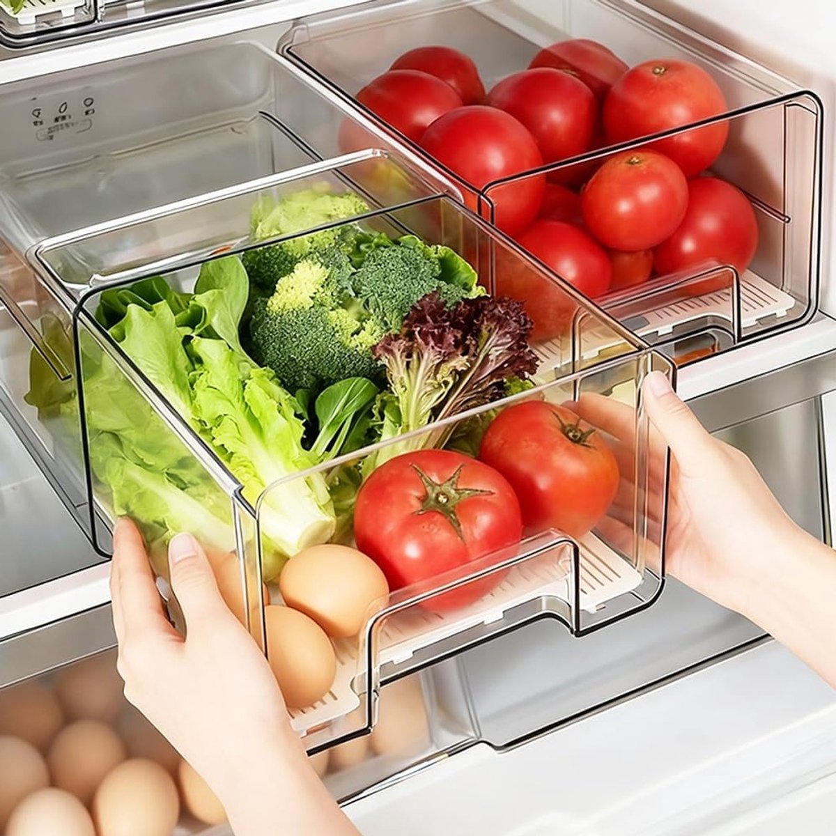 Opbergdoos voor Koelkast - Stapelbare Organiser voor Groenten, Fruit en Snacks - Transparante Lade voor Efficiënte Koelkastindeling