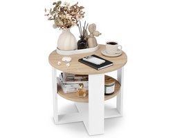 defiPad Bijzettafel Rond Ø53 cm - Bijzettafel - Wit + Sonoma Eiken met Plank