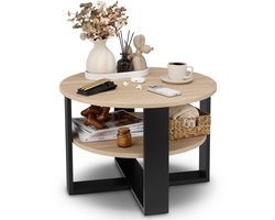 defiPad Ronde Salontafel - Industrieel - Groot Ø70 cm met Plank, Zwart + Eiken Sonoma
