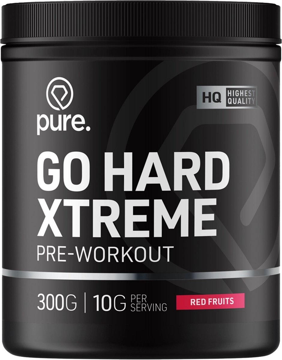 Pure. Go Hard Pre-Workout - Red Fruit - 300g - 30 servings - magnesium en vitamine C – suikervrij – fitness