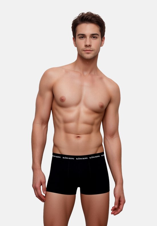 Björn Borg Cotton Stretch trunks - heren boxers korte pijp (3-pack) - zwart - zwart - zwart