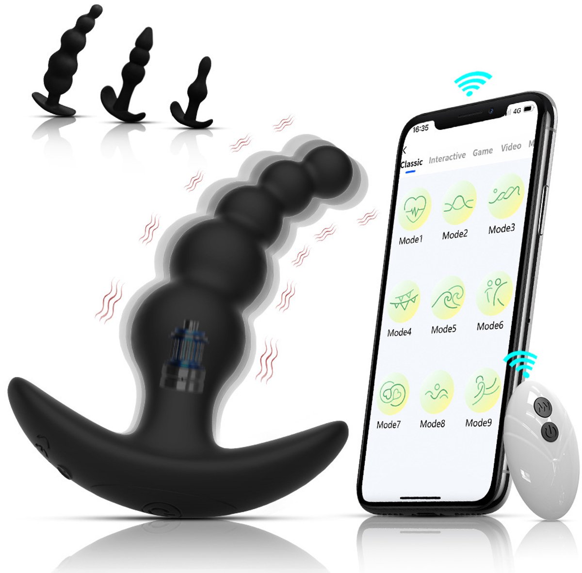 Daity 4 stuks siliconen anale kralen met 5 kralen – Draadloos en via app bestuurbaar – Vibrerende en oplaadbare anale plug – Waterdicht prostaatstimulerend seksspeeltje voor mannen, vrouwen en koppels – Zwart