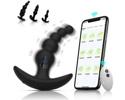Daity 4 stuks siliconen anale kralen met 5 kralen – Draadloos en via app bestuurbaar – Vibrerende en oplaadbare anale plug – Waterdicht prostaatstimulerend seksspeeltje voor mannen, vrouwen en koppels – Zwart