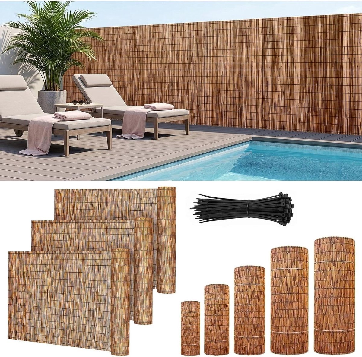 Rieten Schuttingrol - Privacyscherm Tuin - Buiten Afschermen - Natuurlijke Uitstraling - 180x750cm - Bruin